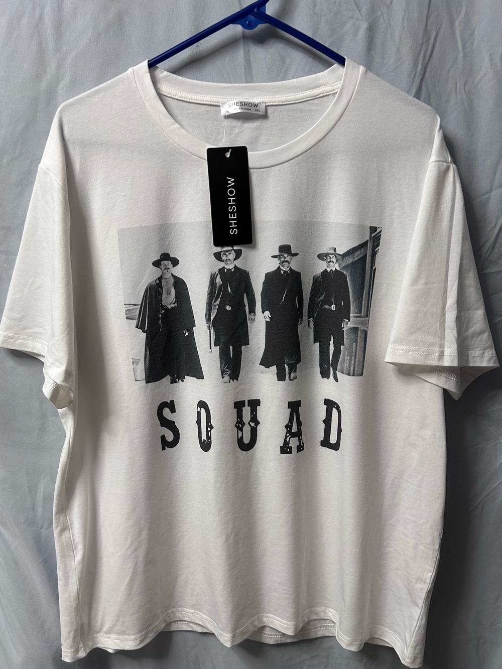 SHESHOW White Tombstone “SQUAD' Graphic Short Sleeve Tee - Crew Neck
